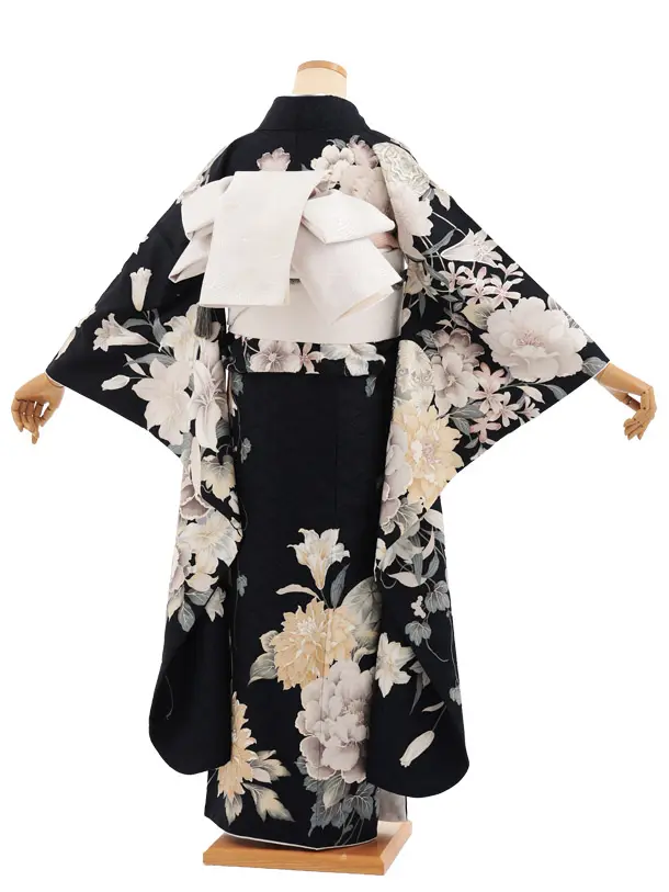 振袖レンタル1578　紺地 まり花