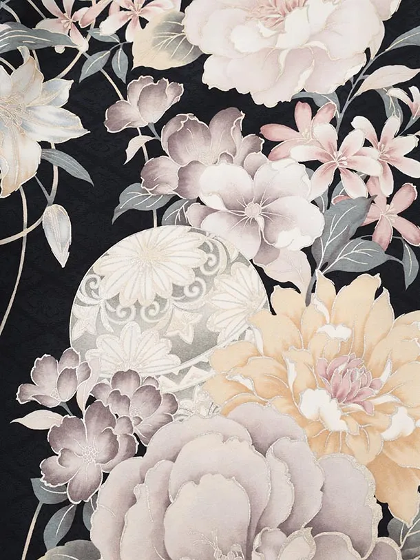 振袖レンタル1578　紺地 まり花