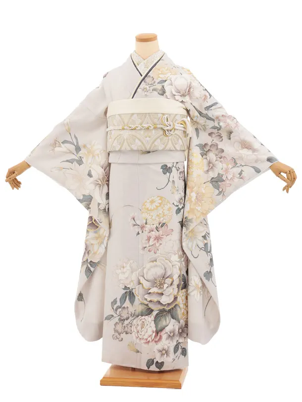 振袖レンタル1579　グレージュ まり花