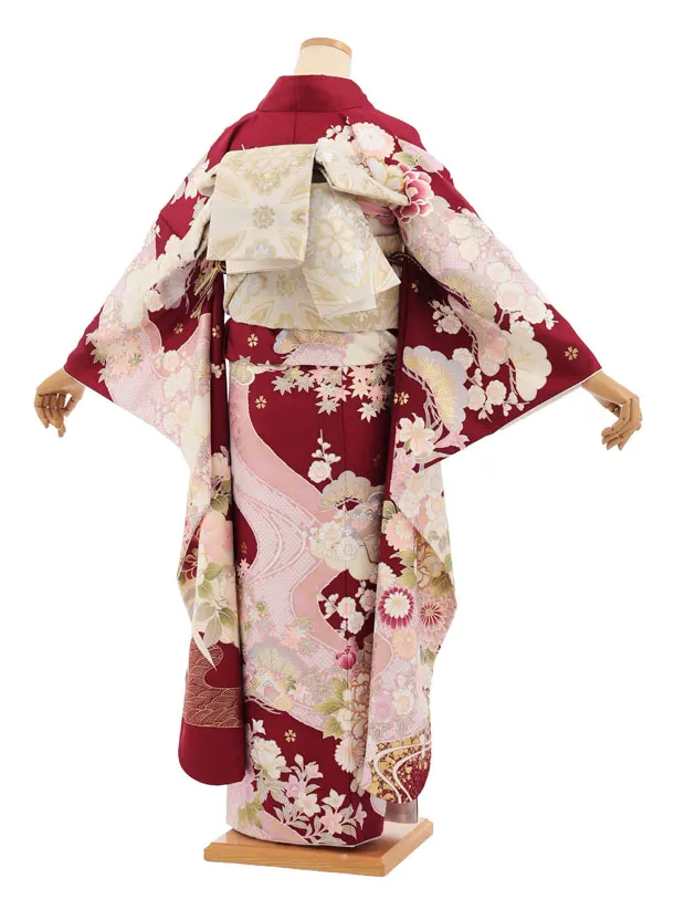 振袖レンタル1580　ボルドー まりにぼたん 四季花