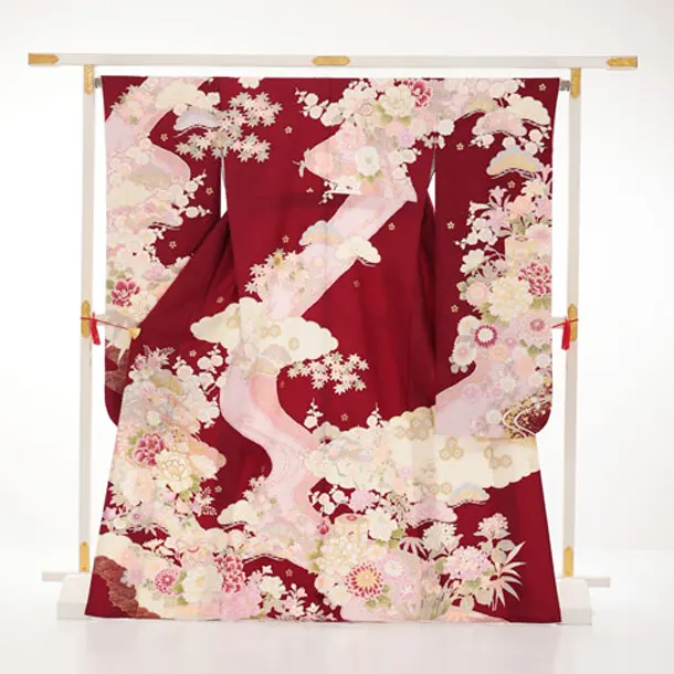 振袖レンタル1580　ボルドー まりにぼたん 四季花