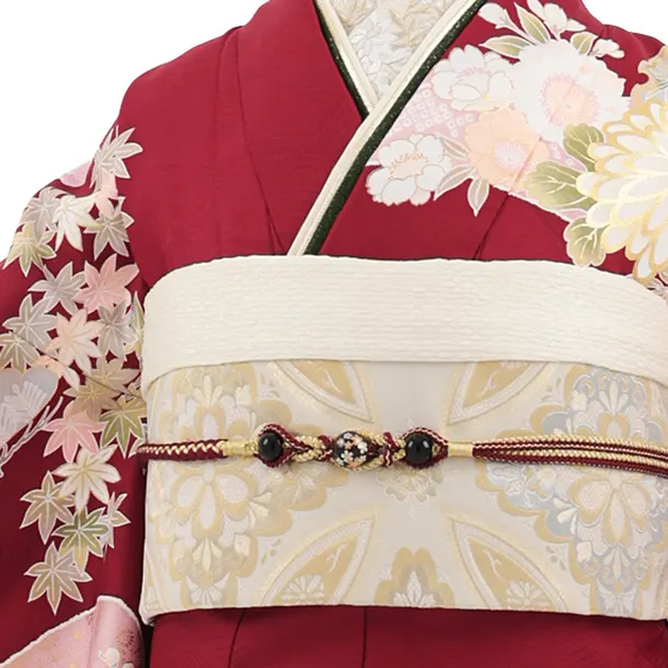 振袖レンタル1580　ボルドー まりにぼたん 四季花