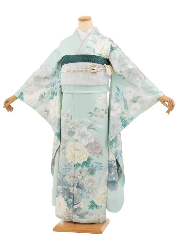 振袖レンタル1582　ペールグリーン 花づくし