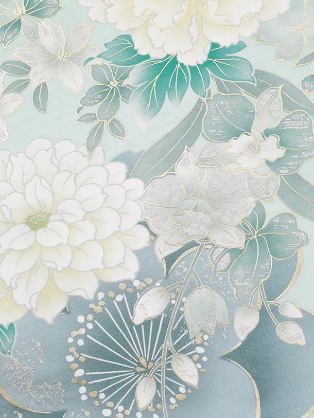 振袖レンタル1582　ペールグリーン 花づくし