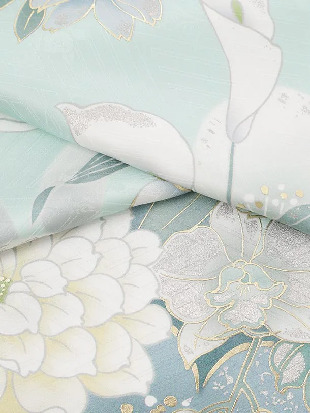 振袖レンタル1582　ペールグリーン 花づくし