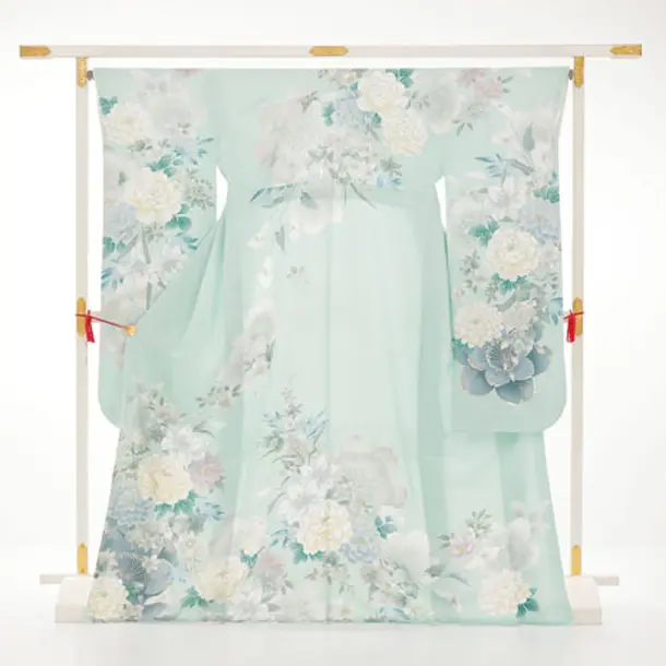 振袖レンタル1582　ペールグリーン 花づくし