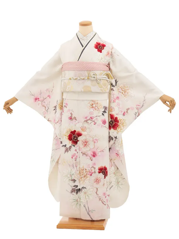 振袖レンタル1583　オフ白 梅花