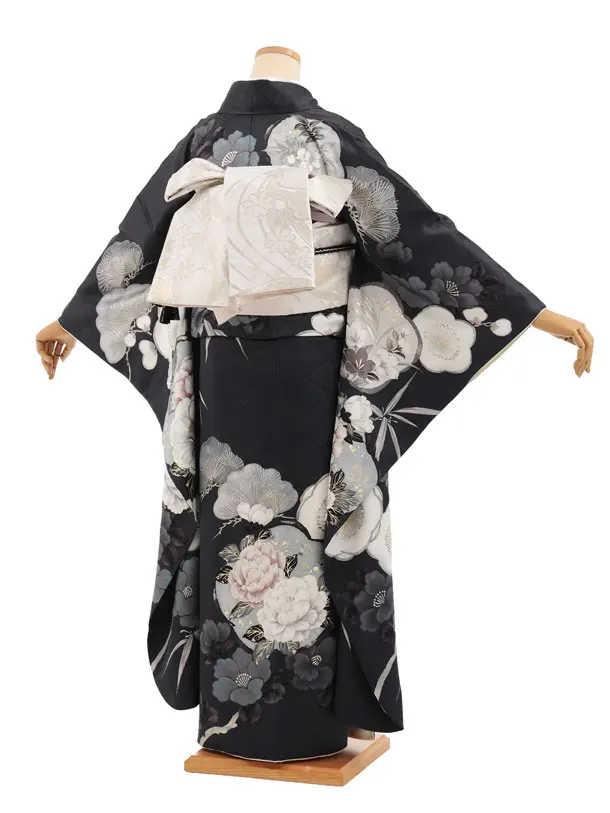 振袖レンタル1585　グレイッシュパープル 松竹梅にぼたん