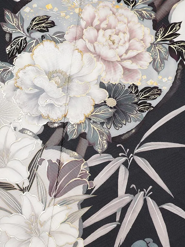 振袖レンタル1585　グレイッシュパープル 松竹梅にぼたん