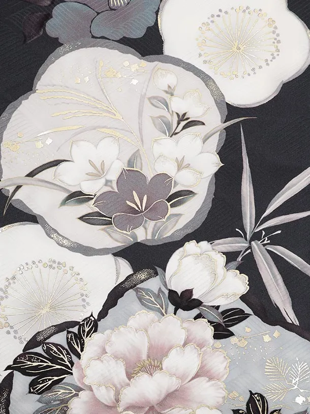 振袖レンタル1585　グレイッシュパープル 松竹梅にぼたん