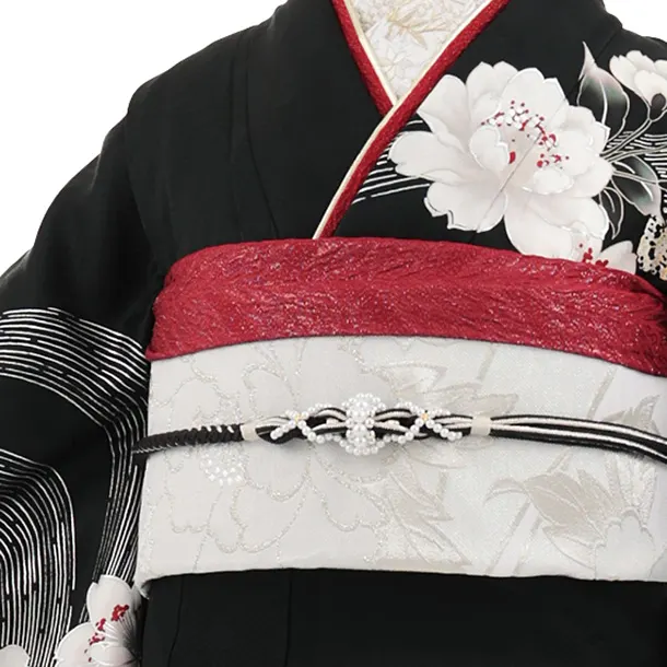 振袖レンタル1586　黒地 花 銀彩