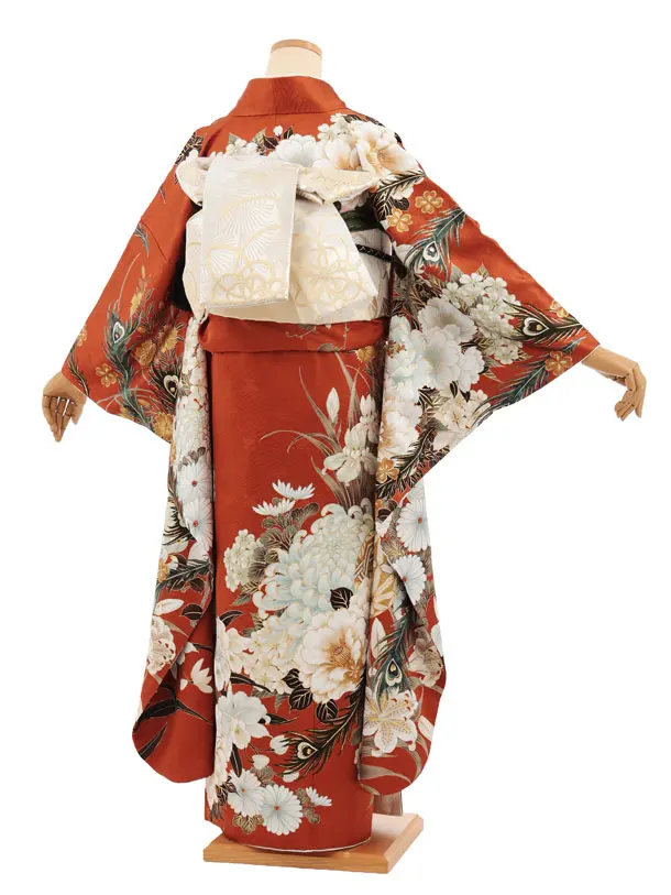 振袖レンタル1588　テラコッタ ぼたんに羽根