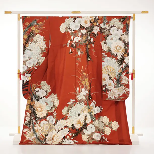 振袖レンタル1588　テラコッタ ぼたんに羽根