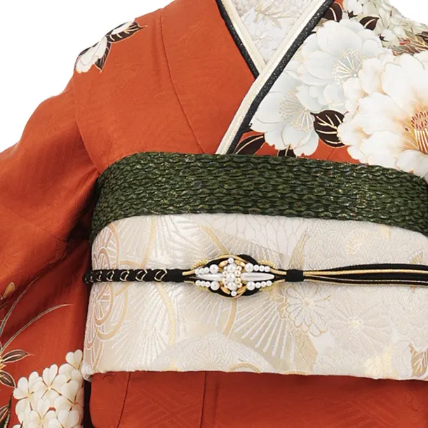 振袖レンタル1588　テラコッタ ぼたんに羽根