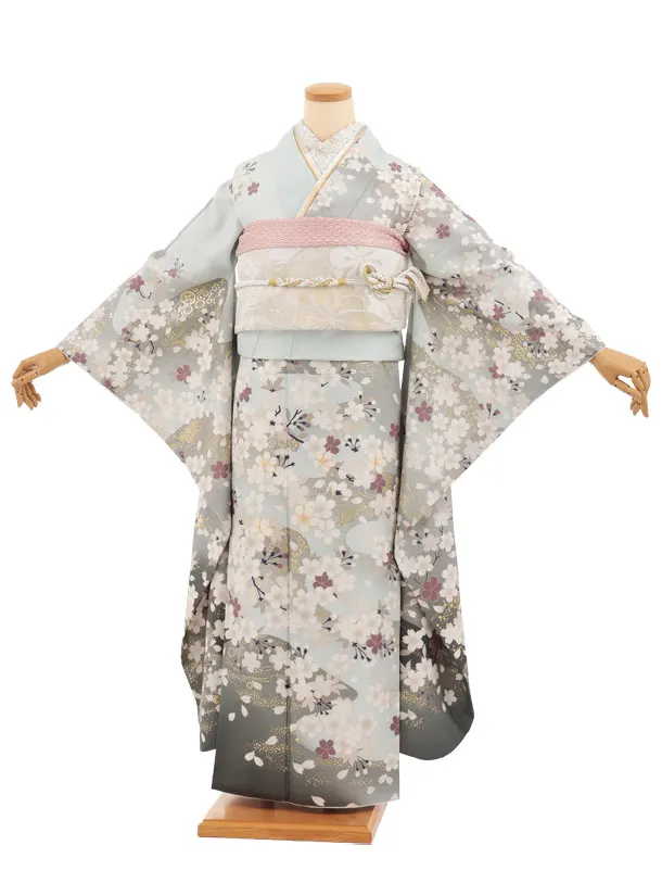 振袖レンタル1589　アイスグリーン 桜