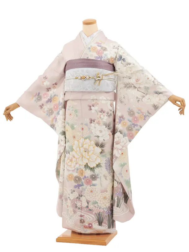 振袖レンタル1592　ペールピンク 花づくし