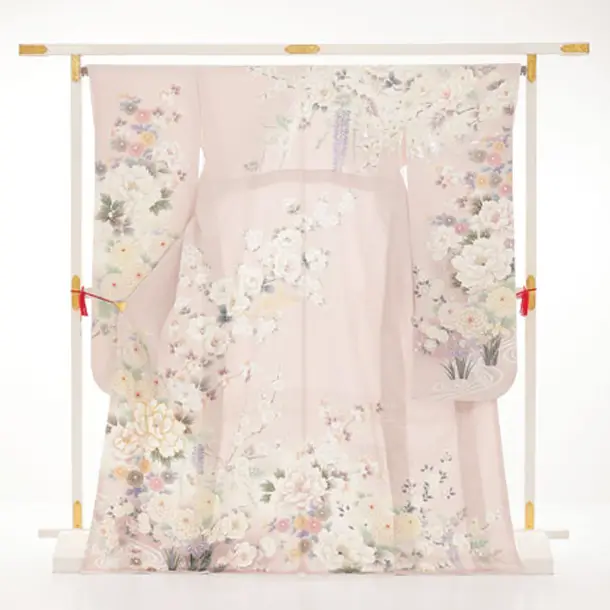 振袖レンタル1592　ペールピンク 花づくし