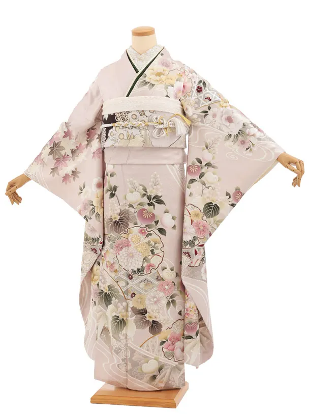 振袖レンタル1596　ペールピンク 雪輪に花