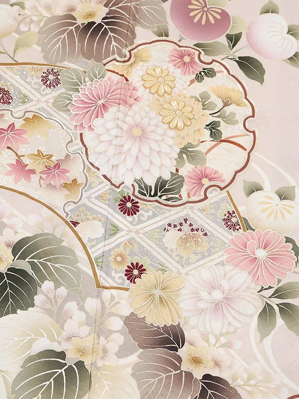 振袖レンタル1596　ペールピンク 雪輪に花