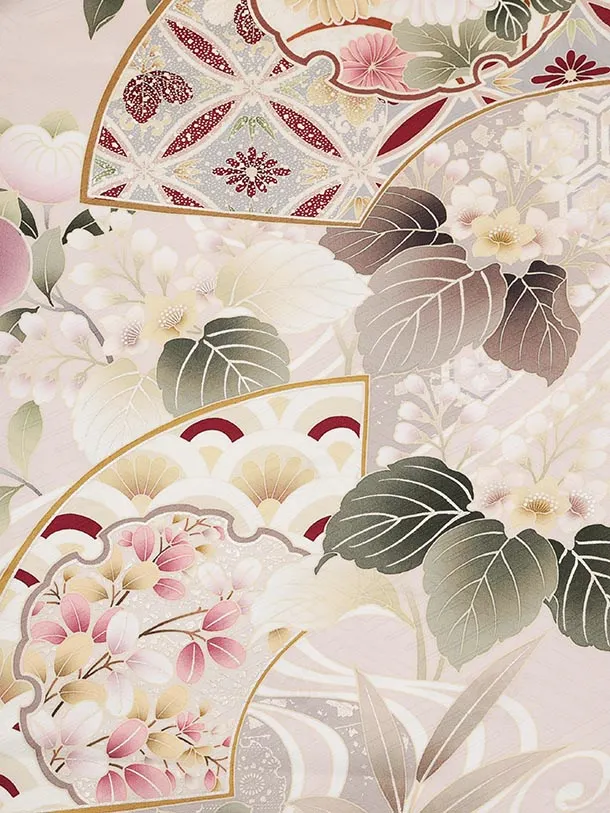 振袖レンタル1596　ペールピンク 雪輪に花