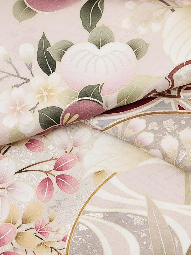 振袖レンタル1596　ペールピンク 雪輪に花