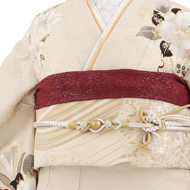 振袖レンタル1597　クリームベージュ 雪輪に花づくし