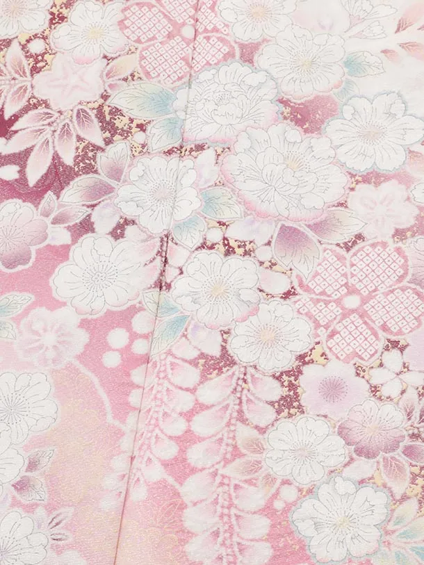 振袖レンタル1599　ピンク白ぼかしラメ 辻が花調