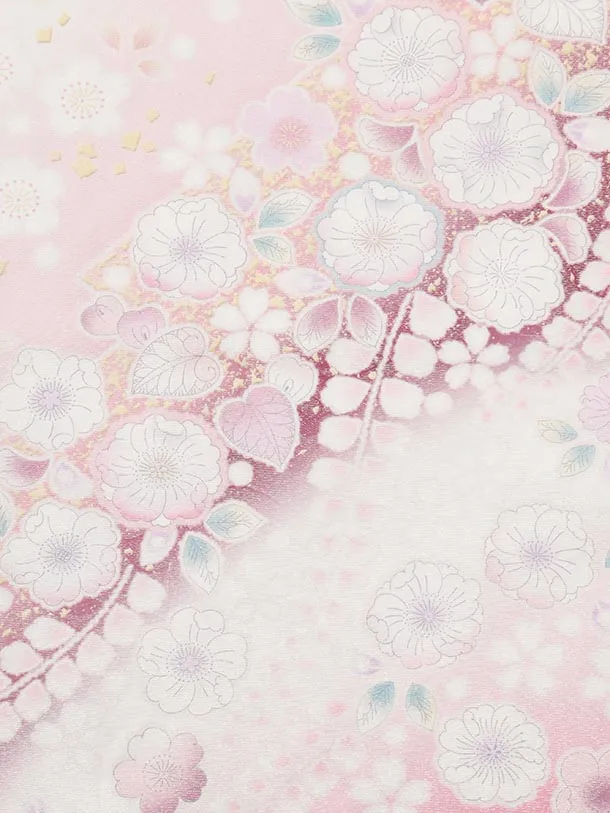 振袖レンタル1599　ピンク白ぼかしラメ 辻が花調