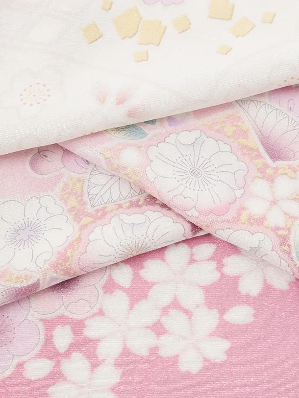 振袖レンタル1599　ピンク白ぼかしラメ 辻が花調