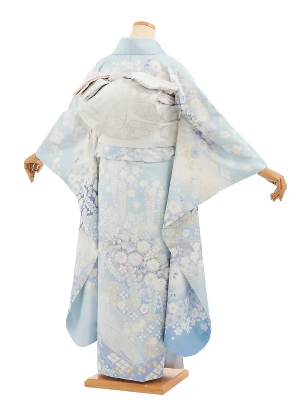 振袖レンタル1600　水色 白ぼかしラメ 辻が花調