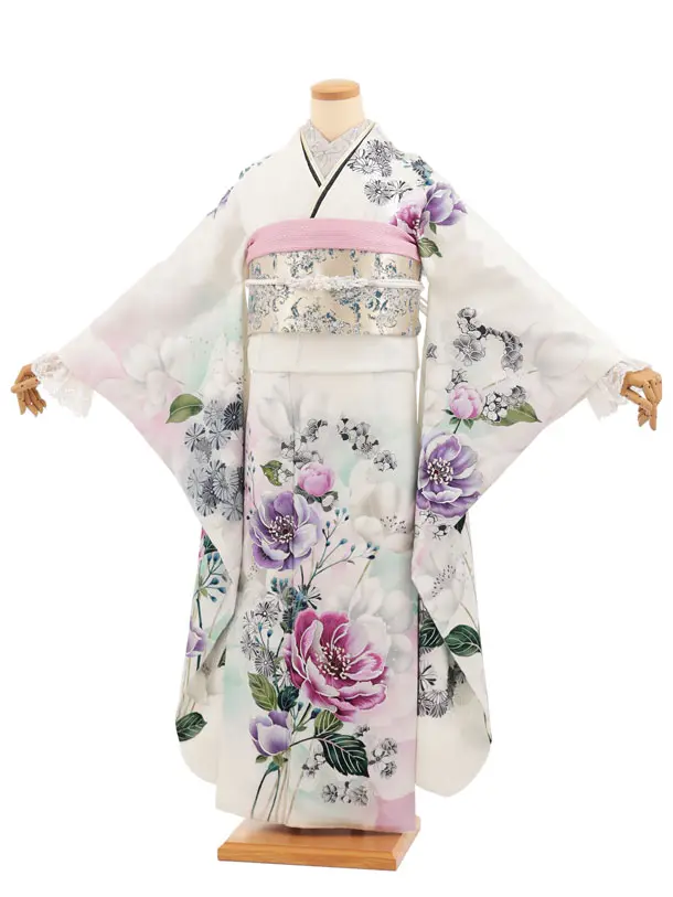 振袖レンタル1601　白地 花づくし