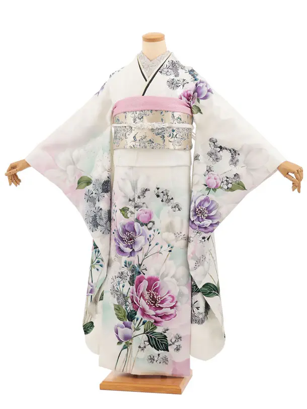 振袖レンタル1601　白地 花づくし
