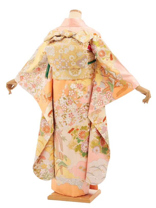 振袖レンタル1609　藤井寛 サーモンピンク オレンジ彩の宴