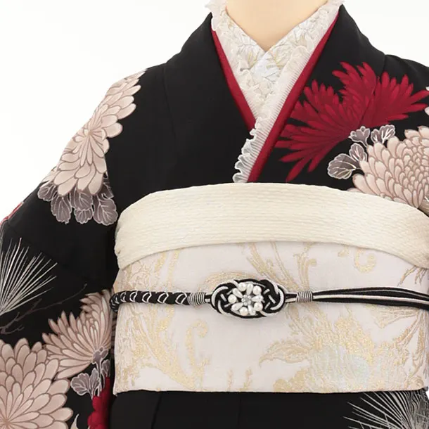 振袖レンタル1615　九重　黒ぼかし　ぼたん菊