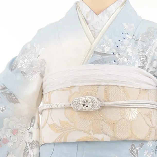 振袖レンタル1620　桂由美　ペールブルー　ぼかし　バラ