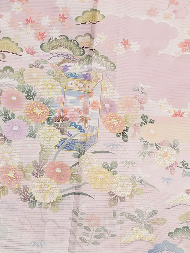 夏訪問着 絽 t1259 絽 薄パープル 貝桶に四季花(化繊)