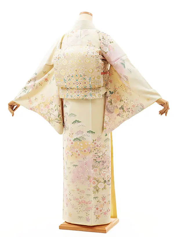 訪問着t1347 クリームベージュ花かご(化繊)トールサイズ