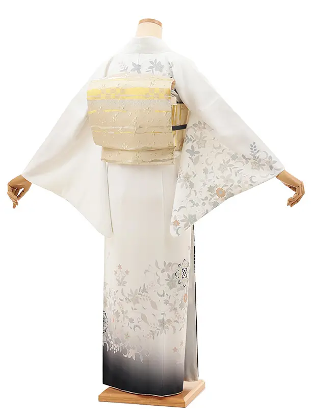 訪問着t1387 式部浪漫 白黒ぼかし 華紋更紗