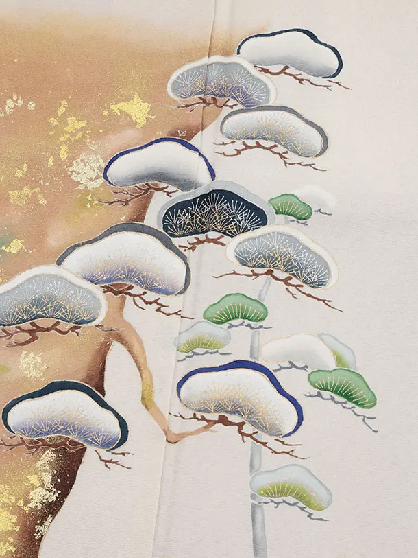 訪問着t1434  薄グレー地 松