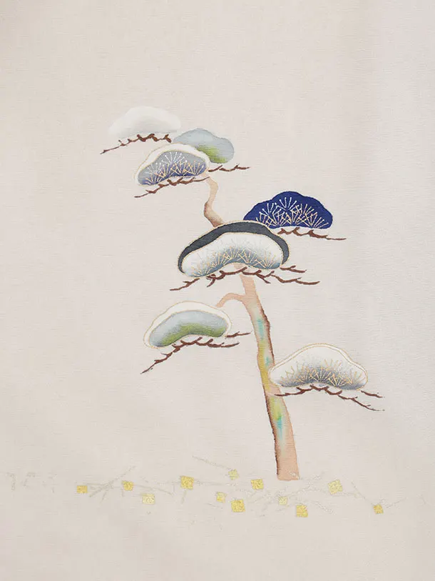 訪問着t1434  薄グレー地 松