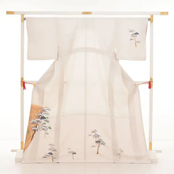 訪問着t1434  薄グレー地 松