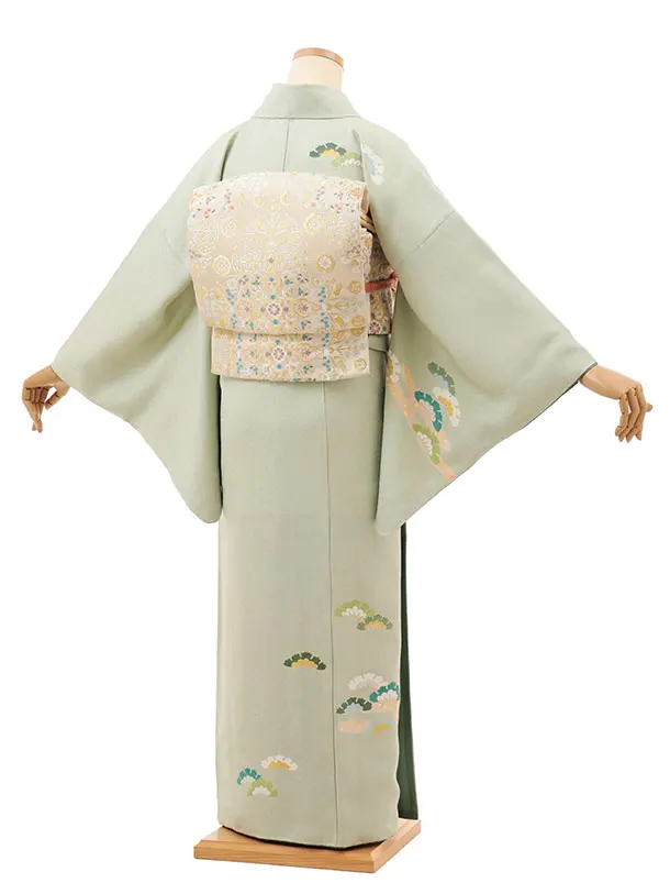 訪問着t1439  山葵色 かすみに松
