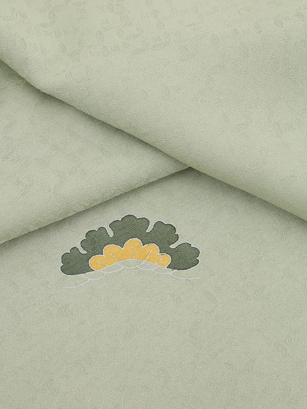 訪問着t1439  山葵色 かすみに松