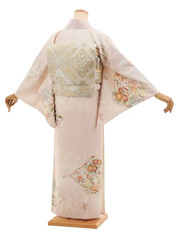 訪問着t1445  華徒然 ピンク 松皮菱に花