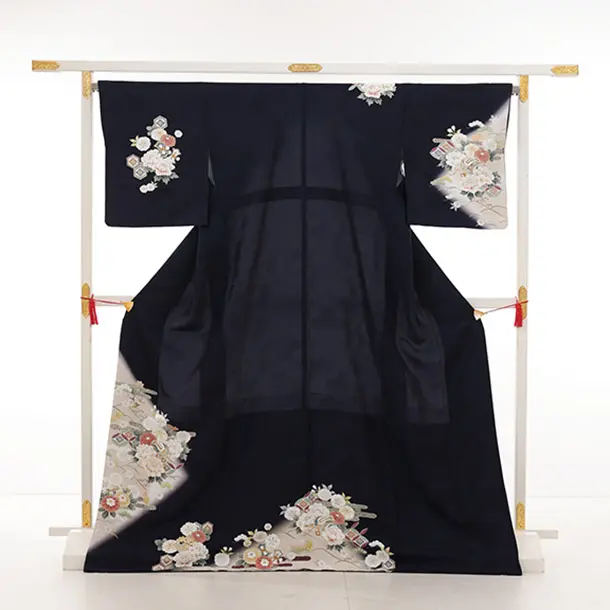 訪問着t1455 紫紺 小槌に牡丹花