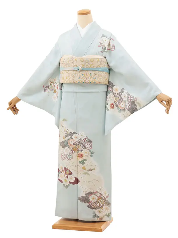 訪問着t1460 ペールブルー 宝尽くし花