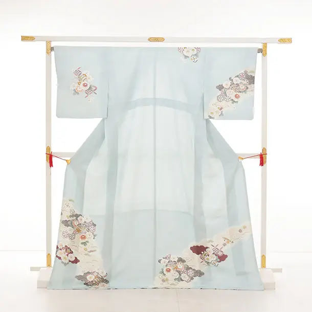 訪問着t1460 ペールブルー 宝尽くし花