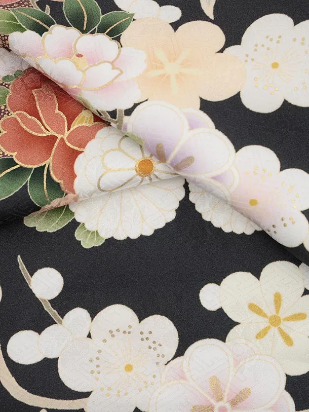 訪問着t1463 深緑地 宝に花尽くし