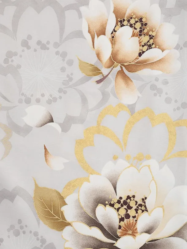 訪問着t1474 グレー 鶴文 牡丹