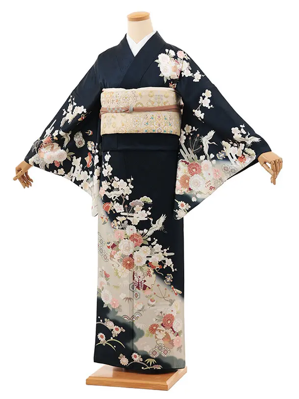 訪問着tt1479 紺地 吉祥文様に花(トールサイズ)